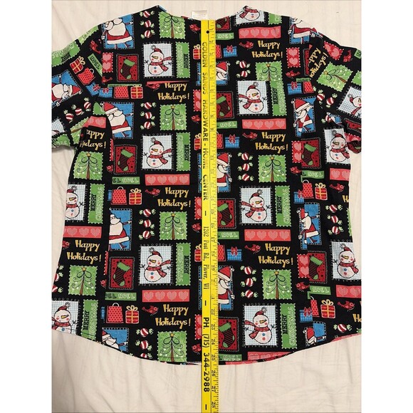 Scrubstar Scrub Top Happy Holidays Santa Snowman Merry Christmas Women Med - Picture 6 of 7